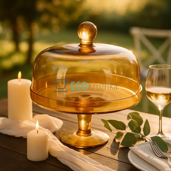 Скляна тортівниця з кришкою, діаметр 24 см, Янтар (992-2 ... Скляна тортівниця з кришкою, діаметр 24 см, Янтар (992-2 ...