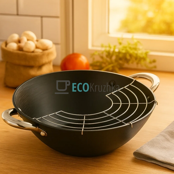 Казан чавунний "Wok", з антипригарним мармуровим покритт ... Казан чавунний "Wok", з антипригарним мармуровим покритт ...