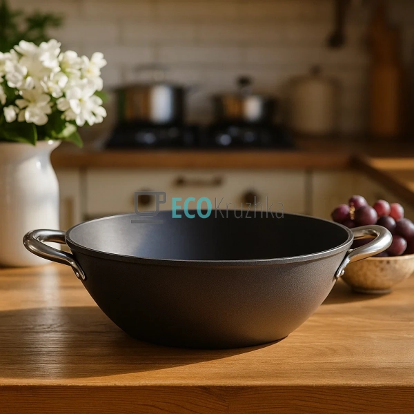 Казан чавунний "Wok", з антипригарним мармуровим покритт ... Казан чавунний "Wok", з антипригарним мармуровим покритт ...