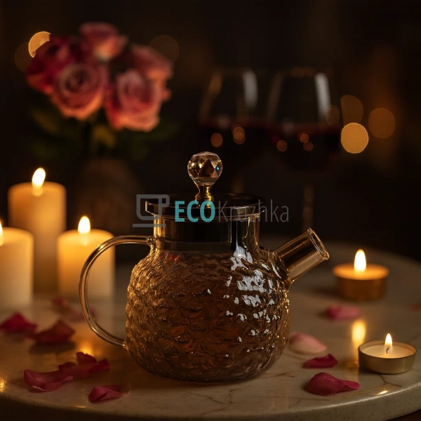 Заварник для чаю 1 л з металевою кришкою Скляний  Сірий  ...