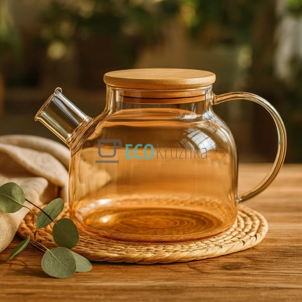 Чайник для заварювання скляний з бамбуковою кришкою 1000 ...