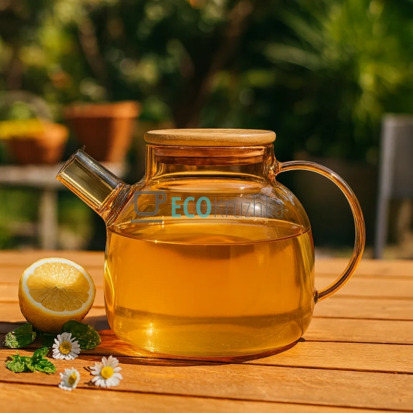 Чайник для заварювання скляний з бамбуковою кришкою 1000 ...