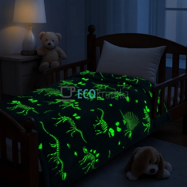 Ковдра‑плед 100×150 см “Glow in the Dark” із динозаврами ...