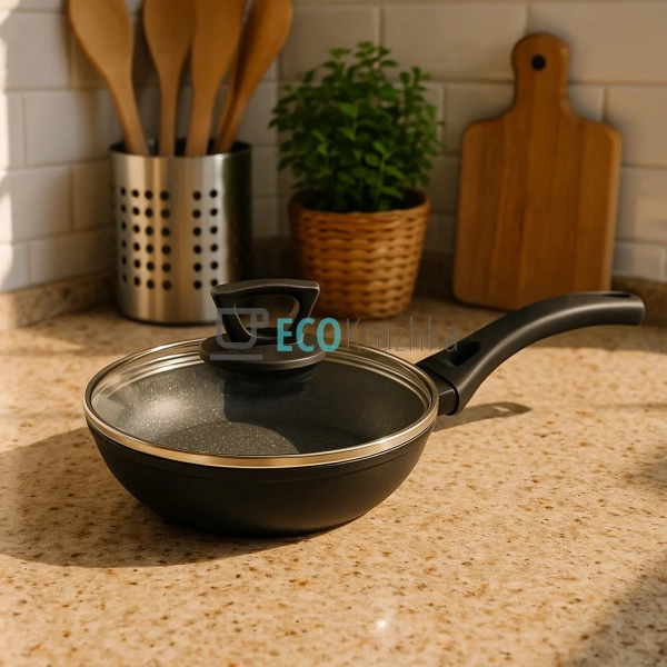 Сковорода 18 см (0.7 л) з кришкою та мармуровим покриття ... Сковорода 18 см (0.7 л) з кришкою та мармуровим покриття ...