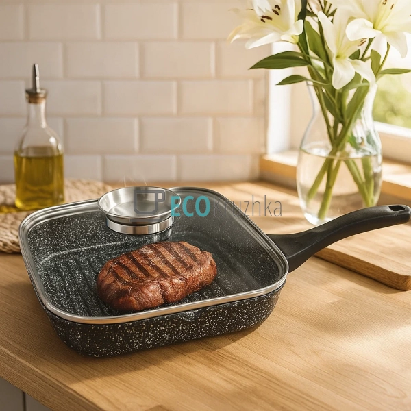 Сковорода-гриль 24 см, з гранітним покриттям та кришкою ... Сковорода-гриль 24 см, з гранітним покриттям та кришкою ...