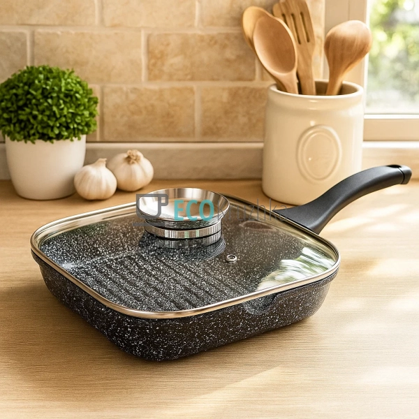 Сковорода-гриль 24 см, з гранітним покриттям та кришкою ... Сковорода-гриль 24 см, з гранітним покриттям та кришкою ...