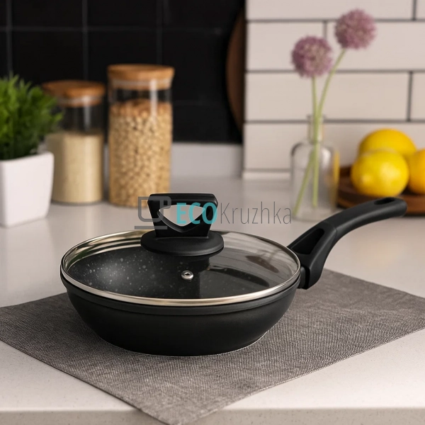 Сковорода 20 см (1.1 л) з кришкою та мармуровим покриття ... Сковорода 20 см (1.1 л) з кришкою та мармуровим покриття ...