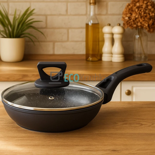 Сковорода 24 см (1.7 л) з кришкою та мармуровим покриття ... Сковорода 24 см (1.7 л) з кришкою та мармуровим покриття ...