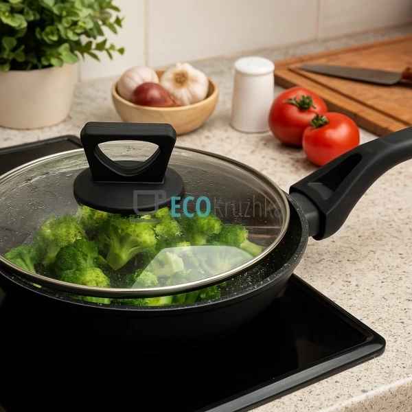 Сковорода 22 см (1.4 л) з кришкою та мармуровим покриття ... Сковорода 22 см (1.4 л) з кришкою та мармуровим покриття ...