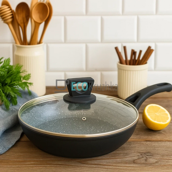 Сковорода 28 см (2.6 л) з кришкою та мармуровим покриття ... Сковорода 28 см (2.6 л) з кришкою та мармуровим покриття ...