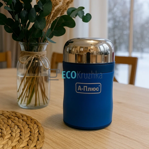 Термос для їжі із ложечкою 350 мл A-Plus Синій EK12513 Термос для їжі із ложечкою 350 мл A-Plus Синій EK12513