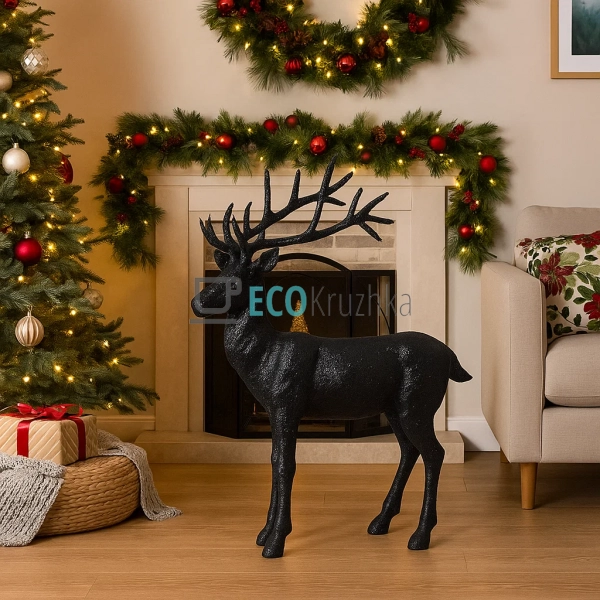 Новорічна фігура Олень 76 см чорний гліттер (113-O51) Новорічна фігура Олень 76 см чорний гліттер (113-O51)