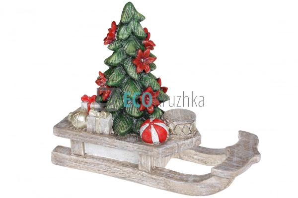 Декоративна фігура Сани з ялинкою 38 см (707-585) Декоративна фігура Сани з ялинкою 38 см (707-585)