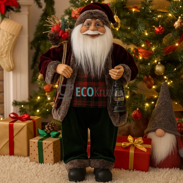 Новорічна фігура Санта 60 см з мішком подарунків та ліхт ... Новорічна фігура Санта 60 см з мішком подарунків та ліхт ...