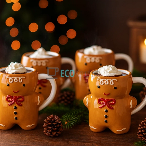 Набір керамічних кухлів 4 шт «Пряниковий чоловічок» 330  ...