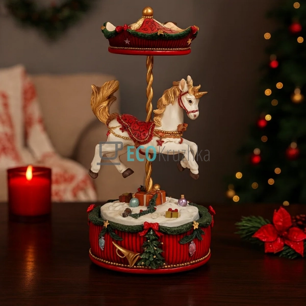 Музична новорічна карусель з конячкою, заводний механізм ... Музична новорічна карусель з конячкою, заводний механізм ...