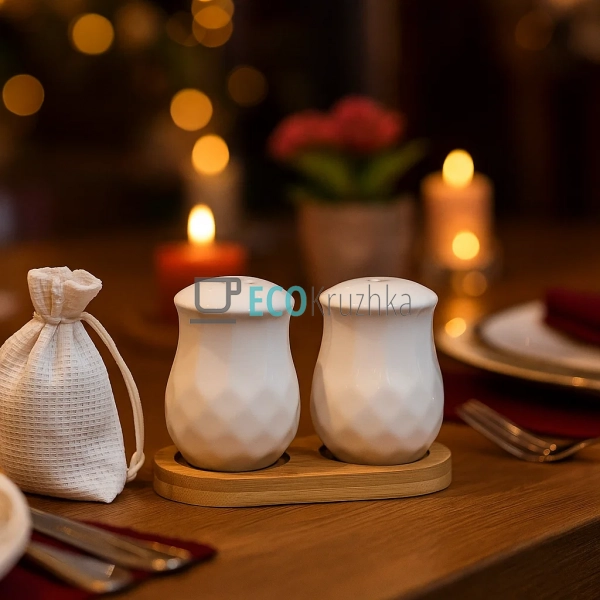 Сільничка та перечниця на бамбуковій підставці PJ02812 Сільничка та перечниця на бамбуковій підставці PJ02812