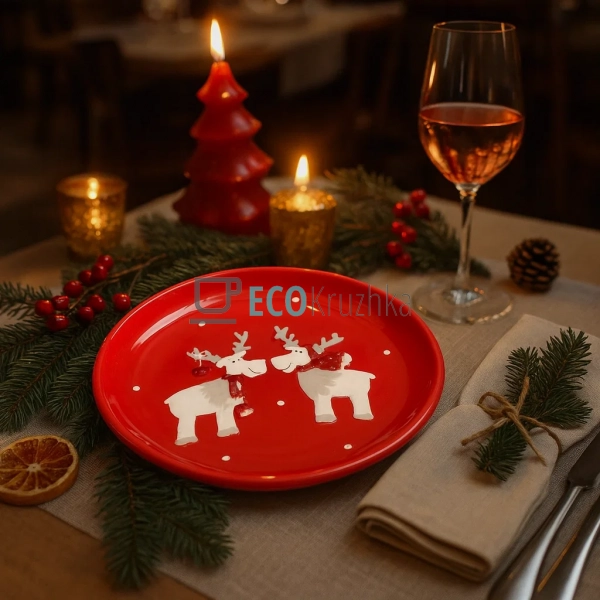 Керамічна тарілка "Братці олені", 22 см, червона (834-3 ... Керамічна тарілка "Братці олені", 22 см, червона (834-3 ...