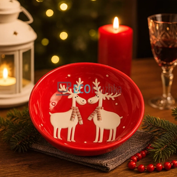 Керамічна піала "Олені", 350 мл, червона (834-143) Керамічна піала "Олені", 350 мл, червона (834-143)