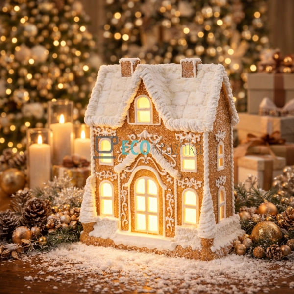 Новорічний пряничний будиночок з LED підсвічуванням 22 с ...