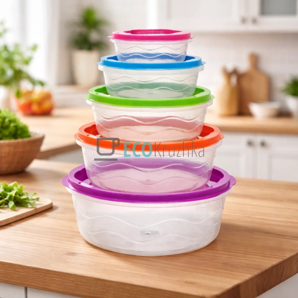 Набір круглих контейнерів з кришками FRU-828, 5 предметі ...