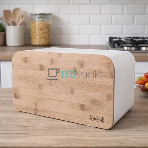 Хлібниця із бамбуковою кришкою Біла Maesrto MR-1770-w