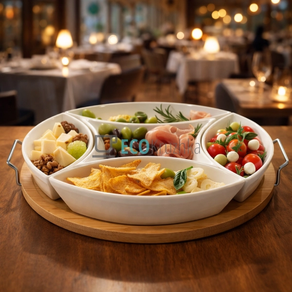 Менажниця 29 см чотирохсекційна на бамбуковій підставці ... Менажниця 29 см чотирохсекційна на бамбуковій підставці ...