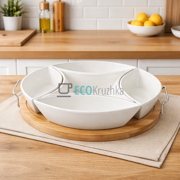 Менажниця 29 см чотирохсекційна на бамбуковій підставці ... Менажниця 29 см чотирохсекційна на бамбуковій підставці ...