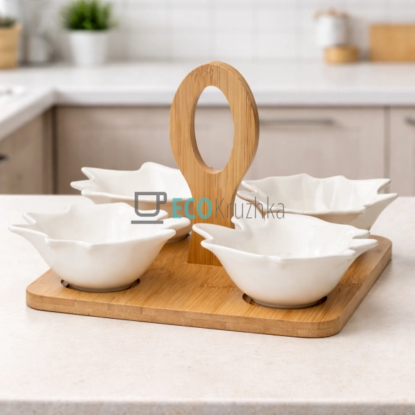 Менажниця 21 см чотирохсекційна із бамбуковой ручкой PJ0 ... Менажниця 21 см чотирохсекційна із бамбуковой ручкой PJ0 ...