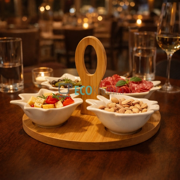 Менажниця 21 см чотирохсекційна із бамбуковой ручкой PJ0 ... Менажниця 21 см чотирохсекційна із бамбуковой ручкой PJ0 ...