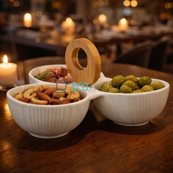 Менажниця 20.5 см трьохсекційна із бамбуковой ручкой PJ0 ... Менажниця 20.5 см трьохсекційна із бамбуковой ручкой PJ0 ...