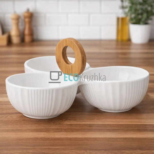 Менажниця 20.5 см трьохсекційна із бамбуковой ручкой PJ0 ... Менажниця 20.5 см трьохсекційна із бамбуковой ручкой PJ0 ...