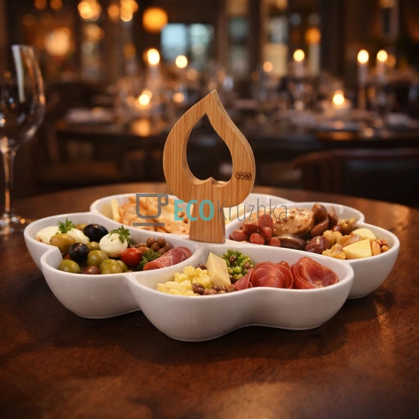 Менажниця 29 см чотирохсекційна із бамбуковой ручкой PJ0 ... Менажниця 29 см чотирохсекційна із бамбуковой ручкой PJ0 ...