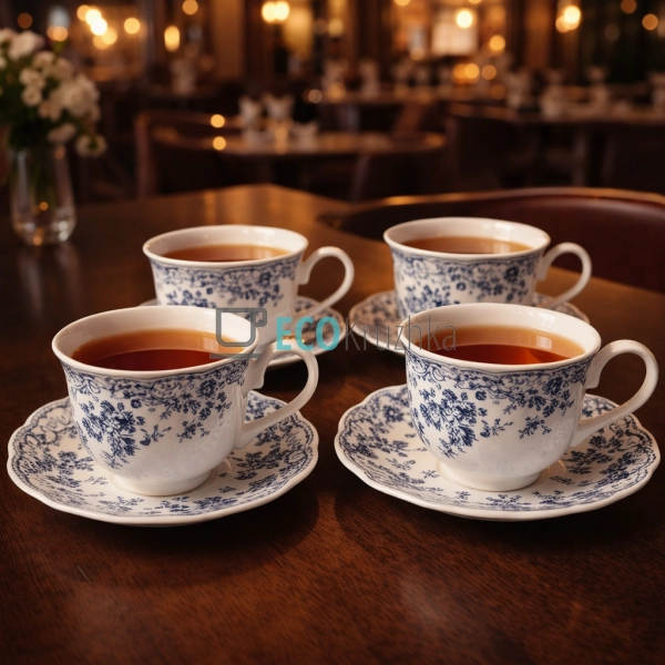 Набір порцелянових чашок 4 шт з блюдцем Англійська троян ...