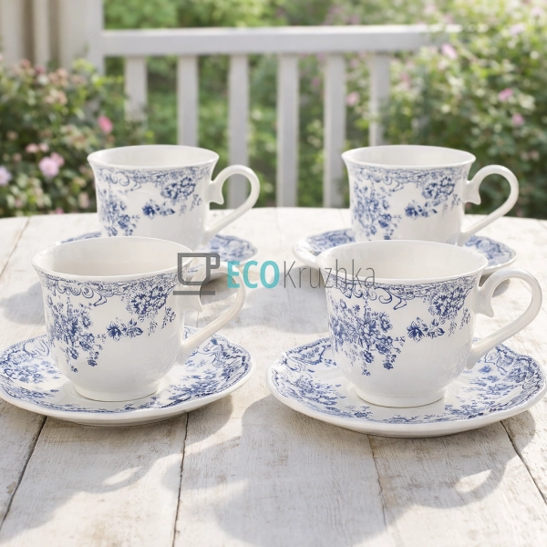 Набір порцелянових чашок 4 шт з блюдцем Англійська троян ...