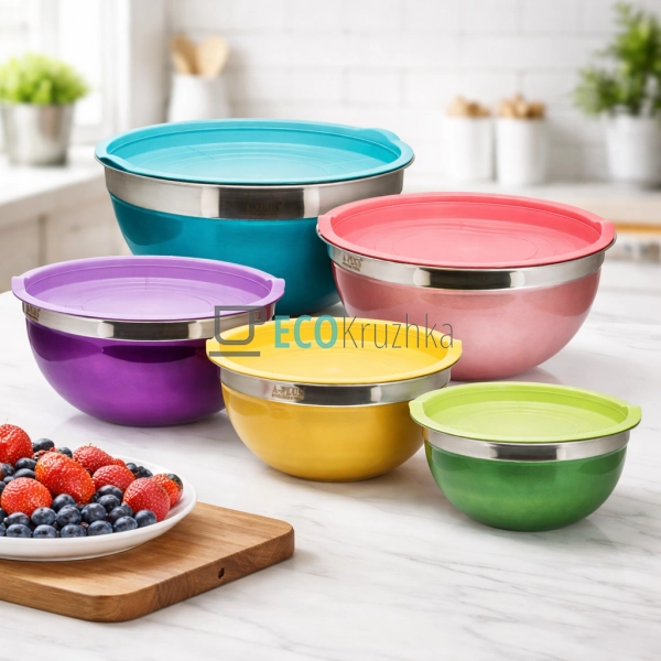 Набір кольорових салатників 5 шт нержавіючих APL9032-1 Набір кольорових салатників 5 шт нержавіючих APL9032-1