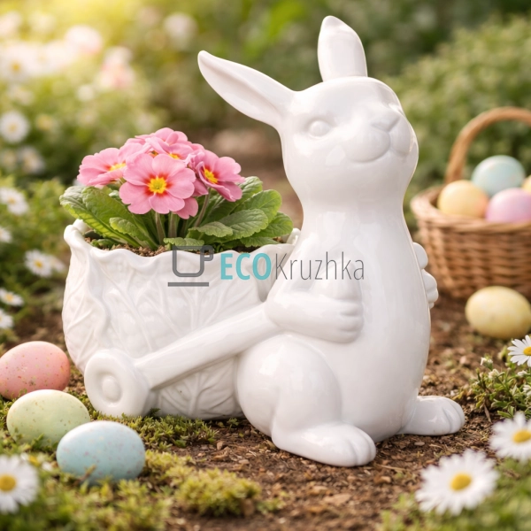 Керамічне кашпо Зайка з візком 20.5 х 12.5 х 18.5 см (92 ...