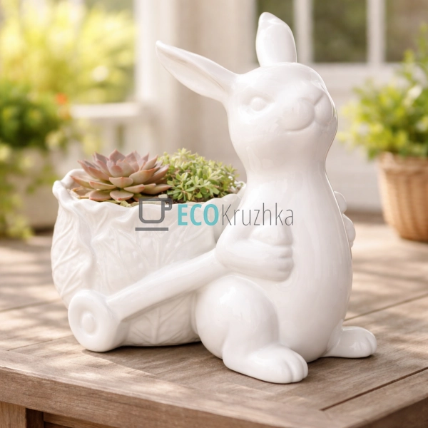Керамічне кашпо Зайка з візком 20.5 х 12.5 х 18.5 см (92 ...