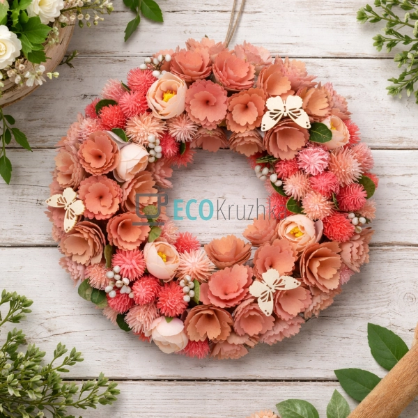 Великодній вінок 34 см персиковий (743-880)
