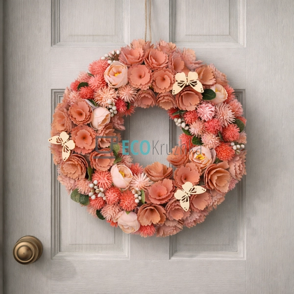 Великодній вінок 34 см персиковий (743-880)