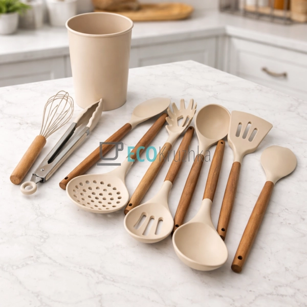 Набір кухонного приладдя 11 предметів з силікон бамбуков ...