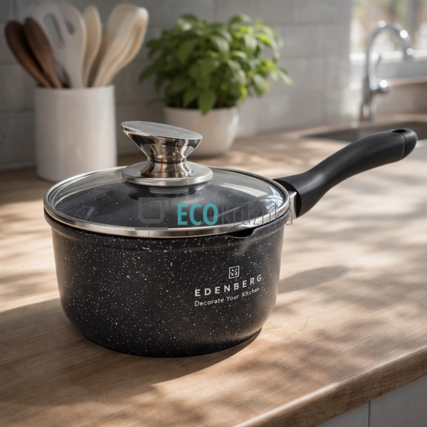 Ківш 1.3л, з кришкою, литий алюміній Чорний Edenberg EB- ...