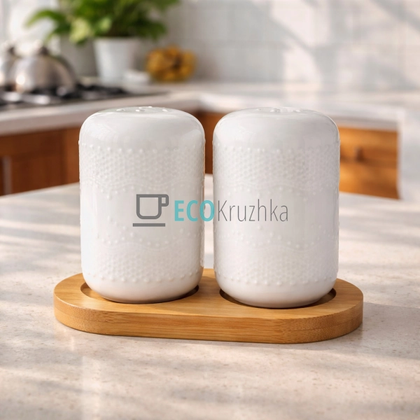 Сільничка та перечниця на бамбуковій підставці PJ02563