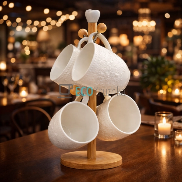 Набір чашок на бамбуковій підставці 300 мл Interos PJ025 ...