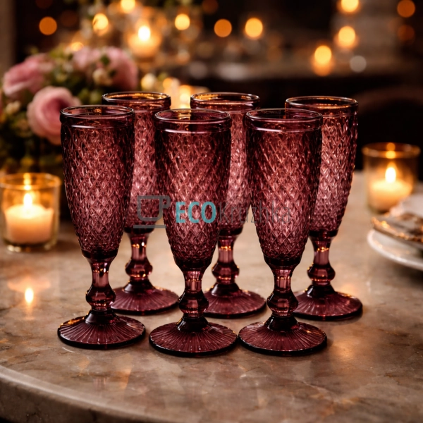 Набір келихів для шампанського з кольорового скла 6 шт G ...