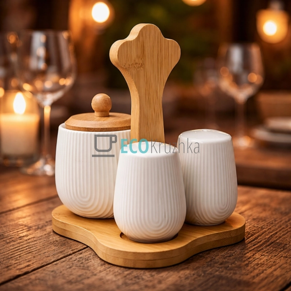 Набір на бамбуковій підставці три предмети Ребристі ( цу ...