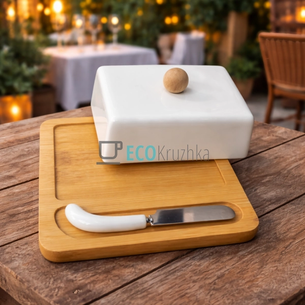 Маслянка керамічна з ножем та бамбуковою підставкою PJ02 ... Маслянка керамічна з ножем та бамбуковою підставкою PJ02 ...