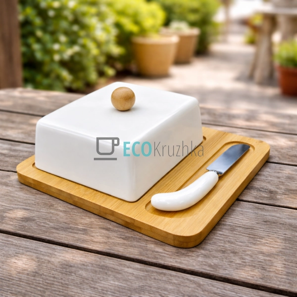 Маслянка керамічна з ножем та бамбуковою підставкою PJ02 ... Маслянка керамічна з ножем та бамбуковою підставкою PJ02 ...