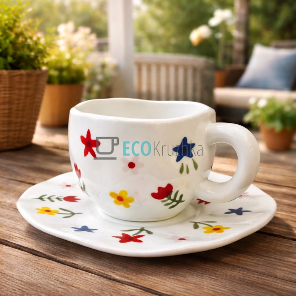 Порцелянова чашка з блюдцем 300 мл Квіткова (8030-394)