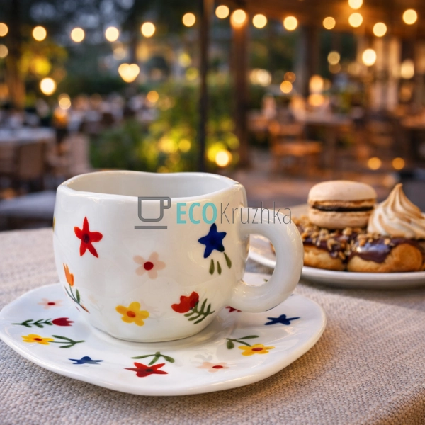 Порцелянова чашка з блюдцем 300 мл Квіткова (8030-394)
